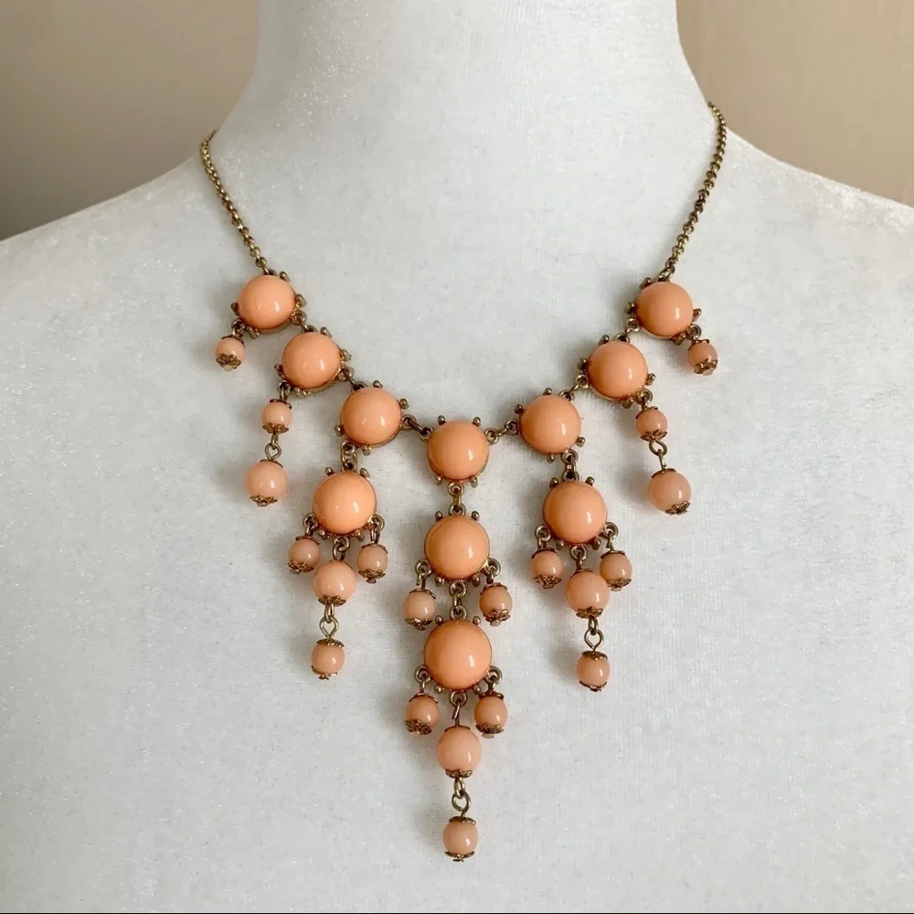 Peach and Gold Bauble Statement Necklace